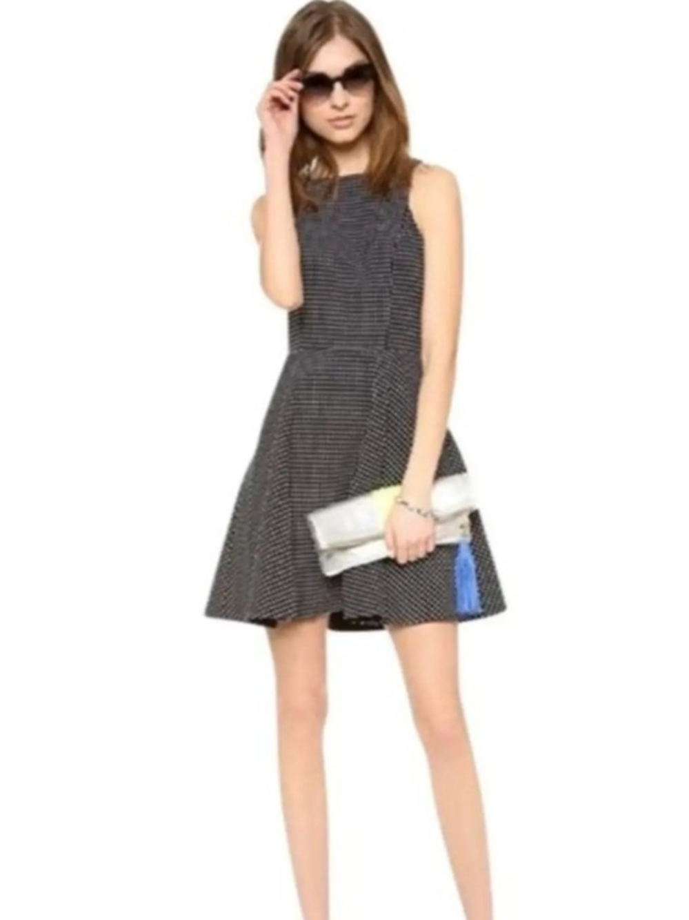 Club Monaco Black and White Polka Dot Fit-and-Flare Dress 00